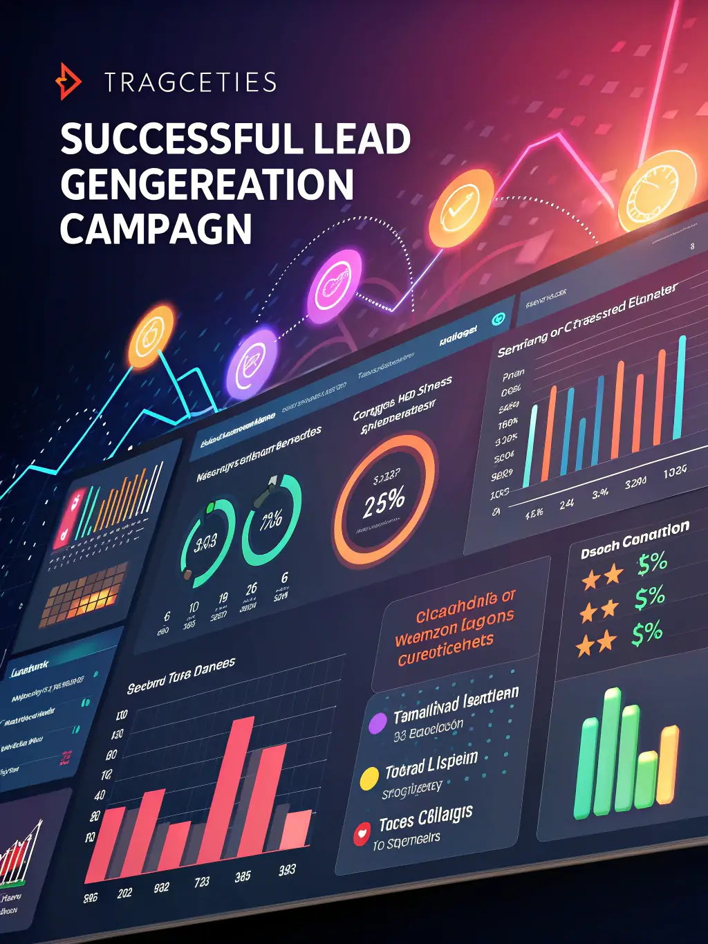 A dynamic image of a digital marketing dashboard displaying lead generation metrics and campaign performance for a B2B manufacturing client.